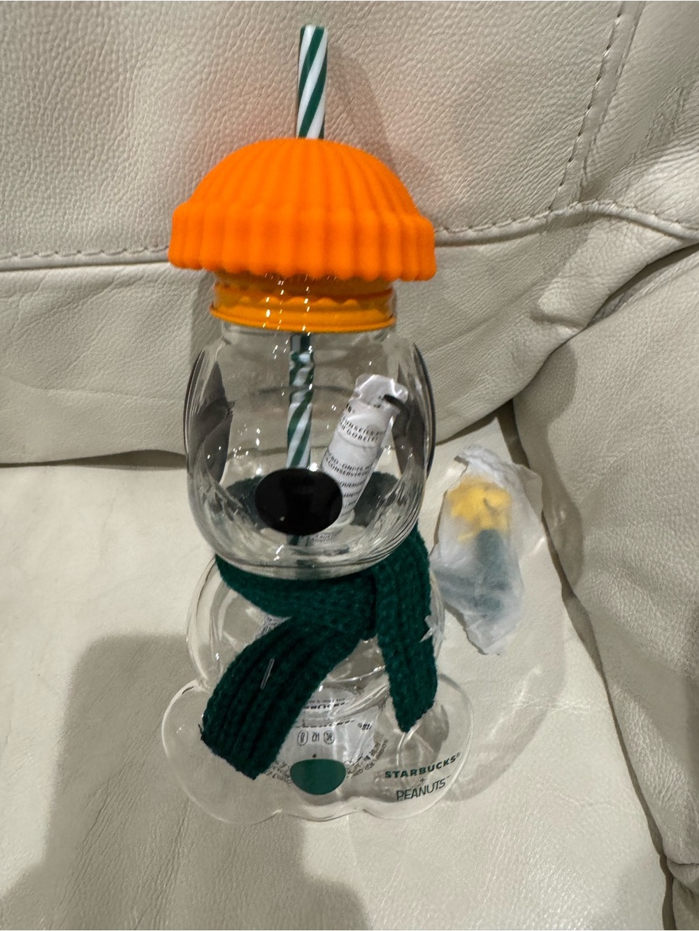 Starbucks Kids Orange-Lid Snowman Cup with Green Scarf